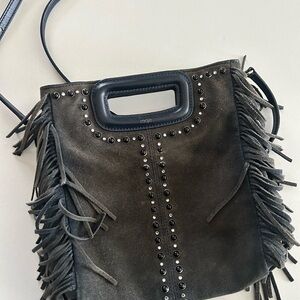 MAJE Sac M Dark Suede Fringe Shoulder Bag